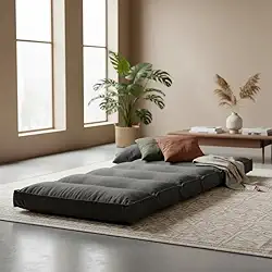 Futon Solteiro Dobrável 70x170cm Cor Cinza, Espuma Hiper Soft, Capa Removível e Lavável em Suede, Multiuso – Confort Linens