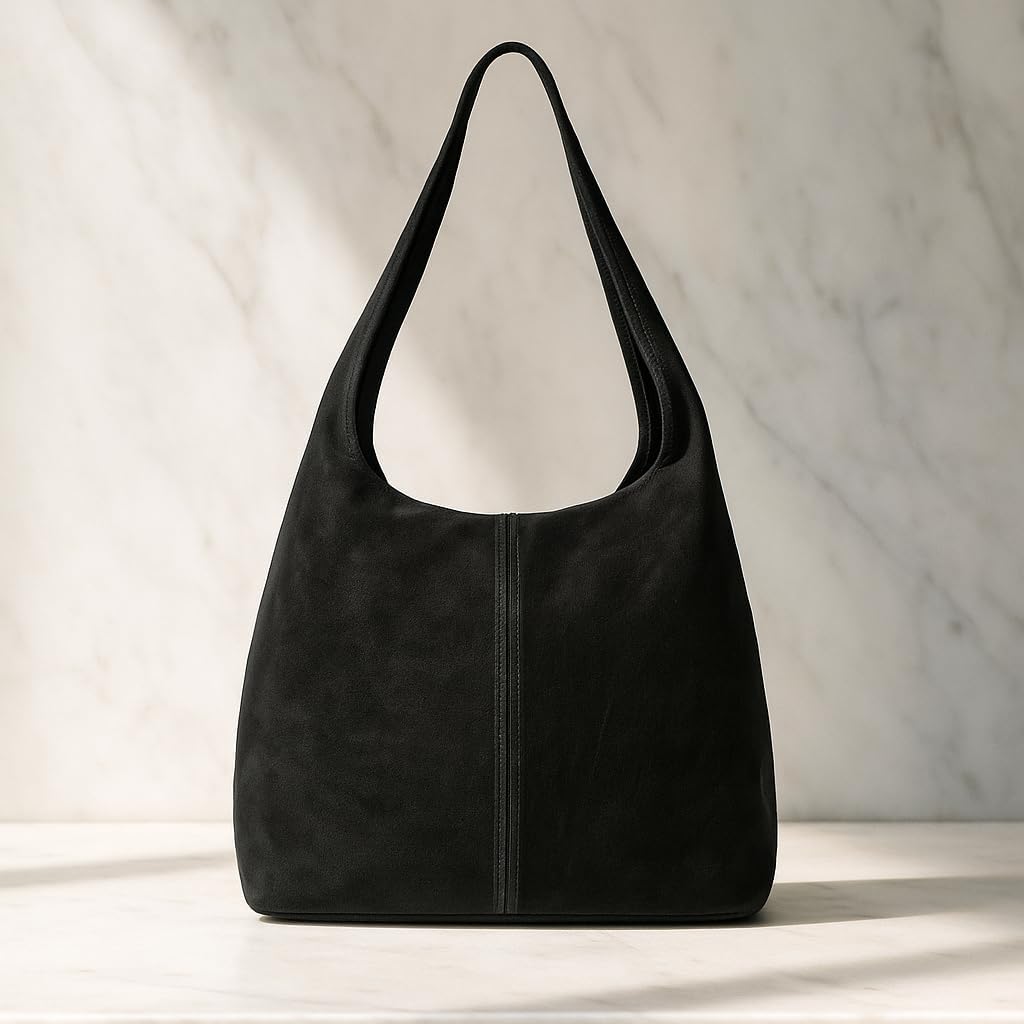 Italian Genuine Suede Hobo Bag for Women with Zipper and Single Strap | Large Soft Slouchy Shoulder Handbag Purse - Image 6