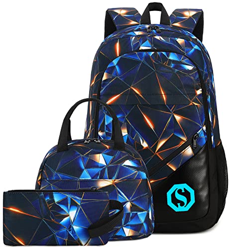 School Backpack for Boys Kids 3Pcs Teens Bookbag Elementary Backpacks Set with Lunch Box and Pencil Case