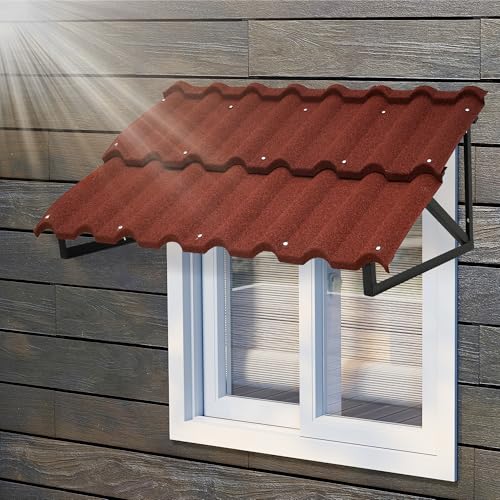 RDUIGT Fixed Metal Awning for Door Entrance 52 in W x 31 in H Triangle Steel Frame with Color Stone...