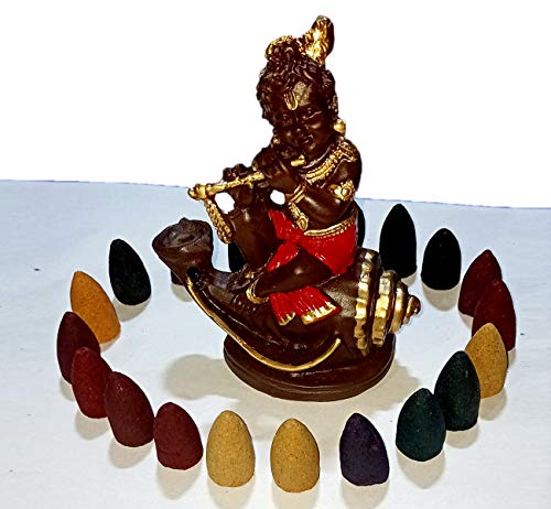 Image of Cute Gadda Laddu Gopal Smoke Fountain Backflow Cone Decorative Incense Holder (Multicolour) with 20 Back Flow Cones