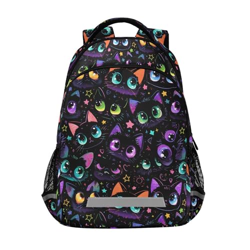 MNSRUU Laptop Backpack with Chest Strap, Dark Cat Star School Backpack, Travel Hiking Bag for Boys Girls Teen College Adult, Rucksack Knapsack