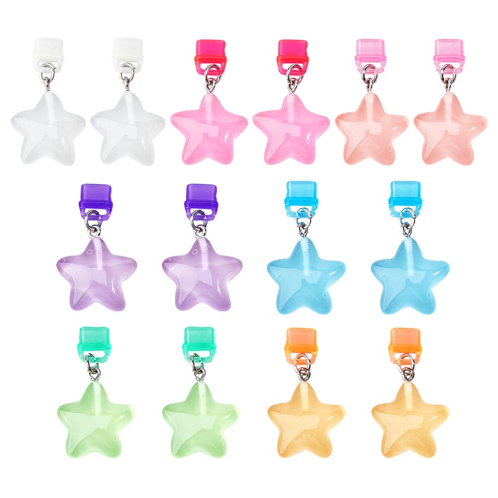 DICOSMETIC 14Pcs 7 Colors Dust Plug Charms Bulk Plastic Star Type-C USB Charging Port Charm Luminous Cell Phone Charm Plug Cover Glow in The Dark USB