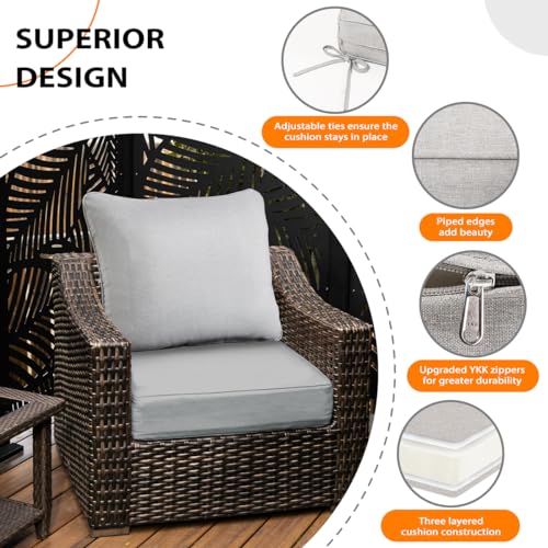Sundale Outdoor Olefin Deep Seat Cushion Set Of 2, Patio Chair Cushion And Pillow, Water-Resistant Sectional Sofa Pad With Straps Light Gray thumb #2