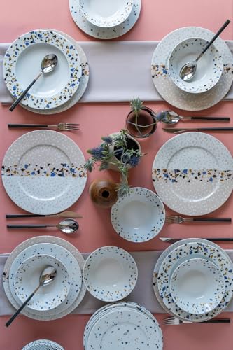 Vajilla elegante de 24 piezas, 100% porcelana, incluye platos, cuencos y platos de postre, apto para lavavajillas y microondas
