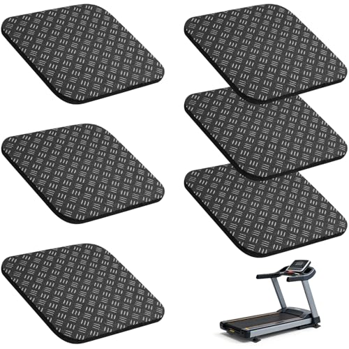 Pack de 6 Almohadillas para Cinta de Correr Antideslizante Doble Cara, 10x10x0,5cm Alfombra de Goma para Exteriores, Cojín Antivibración de PU para Bicicleta Estática, Fitness y Lavadora, Negro