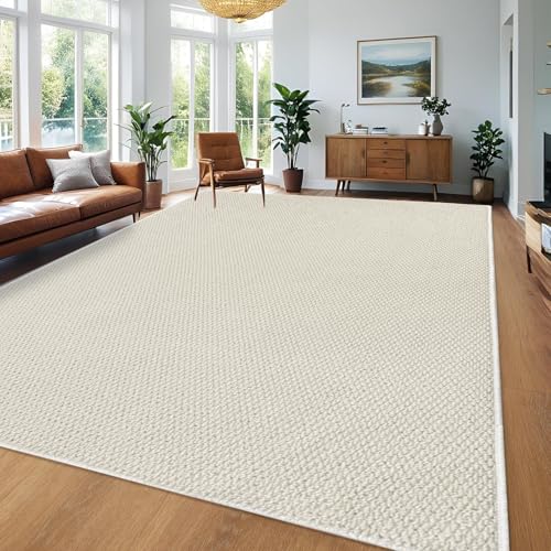 Tapis texturé en jute rustique pour protéger le sol du salon USTIDE