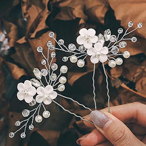 Edary - Horquillas de novia para el pelo con flores y de color plateado, accesorios de boda para el pelo con cristales y perlas, horquillas para mujeres y niñas (paquete de 2 unidades) Cover