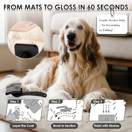 Image of Large Dog 3 in 1 Grooming Kit, Extra Long Pin Slicker Brush, Black | Ideal for Goldendoodles, Doodles; premium wooden handle; dog undercoat rake; removing thick mats; tangle deshedding.