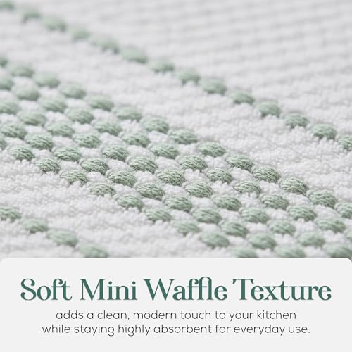 Image of Kitchen Towels, Cotton Hand Towels White & Turquoise Mini Weaved Stitched Design 4 Pack Absorbent Hand Drying Cloths, 18 x 28 Kitchen Linens