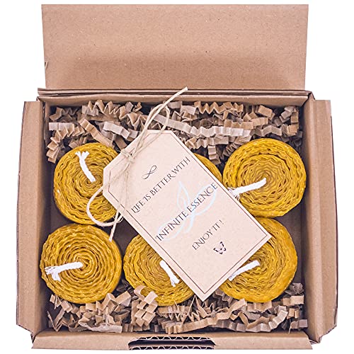 LAMARE Vela de Miel de Abeja Natural 100 % Cera de Abeja Pura (Pack de 6, 5 cm longitud - 4,5 cm diámetro) - SIN PARAFINA - 100% artesanal y natural