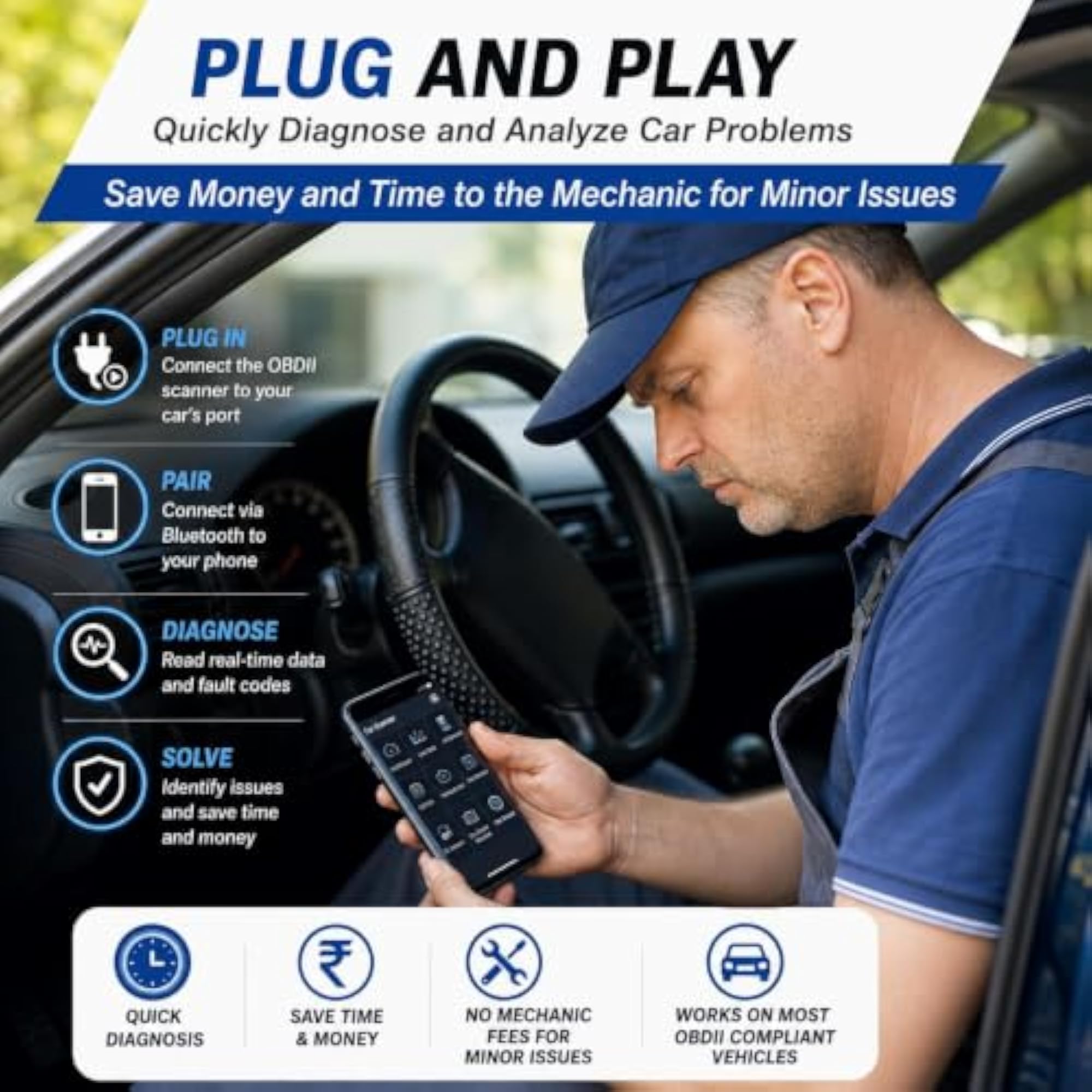 Bluetooth OBDII Car Scanner & Code Reader, Advanced Diagnostic Tool