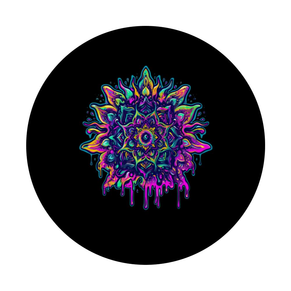 Trippy Melting Mandala Psychedelic Art Lovers Cosmic PopSockets Swappable PopGrip, Black - Image 3