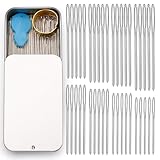 Benlay 40 Stück Sticknadeln Stumpf, Stopfnadeln mit Großem Öhr, Edelstahl Sticknadel mit Nadeleinfädler, Stricken, Nähen (Silber, 8 Größen)