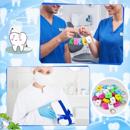 Landical 60 Pcs Mini Dental Floss Keychain Bulk Colorful Tooth Shaped Portable Teeth Floss Funny Tooth Key Chain for Travel Homeless Donated Gifts Teeth Cleaning Oral Care Mint Flavor 15 M /16.4 Yard — view 5