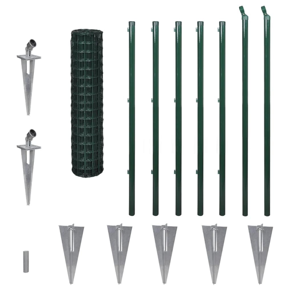 Euro Fence Steel 10x1.2 m Green PVC Coated Wire Mesh Garden Pet Barrier with Spike Anchors Easy Installation Fencing Kit for Animal Enclosure Perimeter Boundary
