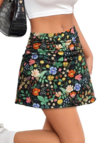 Herou Women's Summer Casual Floral Mini Skirt Cover-up A Line Skirt with Stretchy Hidden Elastic Waistband2