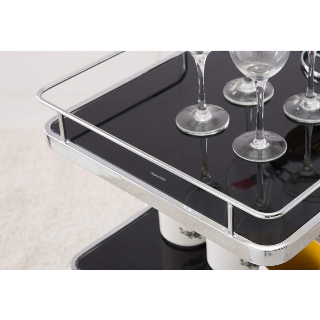 Carrello per Bevande in Acciaio Inox, Carrello Bar a 3 Ripiani con Ruote e Piano in Vetro, Carrello di Servizio Mobile per Cucina, Sala da Pranzo, intrattenimento all'aperto, Design Moderno
