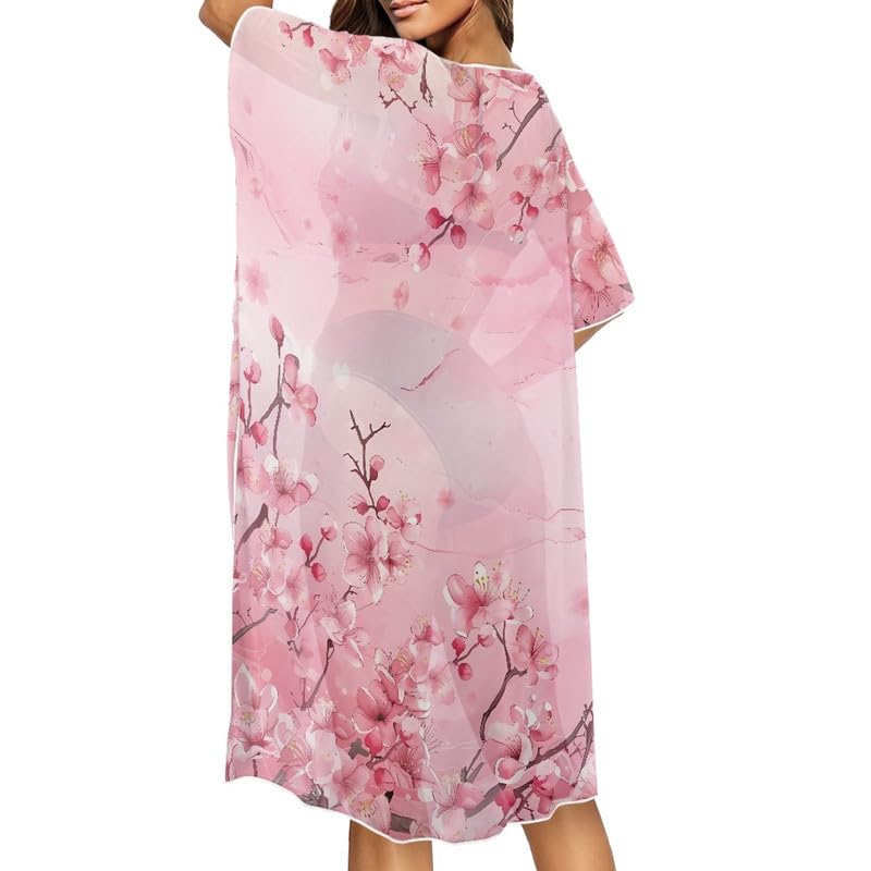 Irisjudy Women Kimono Cardigans Cover Up Beach Wear, Flowers Summer Coverups Short Sleeve Beach Swimsuit Coverups Split Hem3