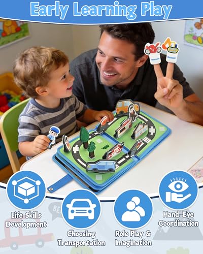 Image of Vehicles Educational Book for Toddlers 1-3, Montessori Quiet Activity & Learning Book with Cars, Trucks & Firefighters, Educational Toy for Early Learning, Travel Toy for Car & Airplane Trips