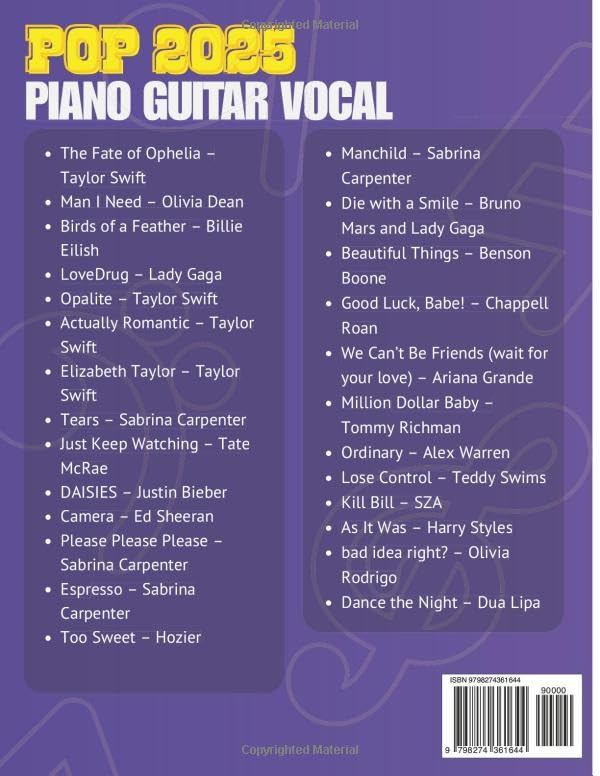 Ultimate Pop Sheet Music Collection 2025: Full Songs for Piano, Guitar & Vocal for beginners and intermediates image 3