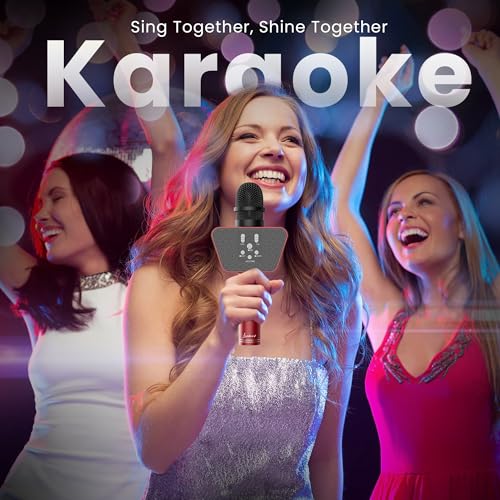Image of LANDMARK BT55 Handheld Wireless Singing Mic Multi-Function Bluetooth Karaoke Microphone with Inbuilt Bluetooth Speaker, Recorder for Smart Phones, Laptop, Tablet - Red