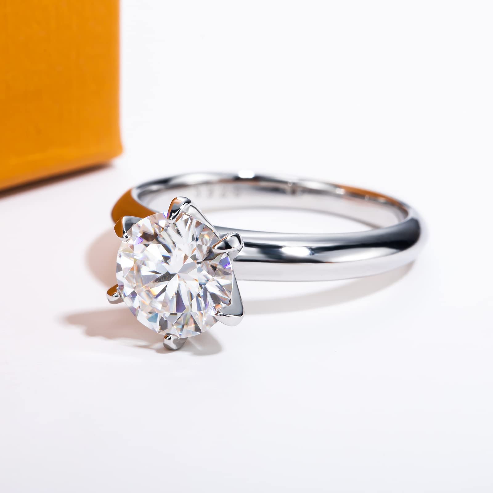 Anillo de moissanita, 0.5/1/1.5/2/2.5/3 quilates redondo de corte brillante de moissanita, anillo de compromiso solitario de seis puntas, chapado en oro, plata de ley 925, anillos de boda para mujer 5