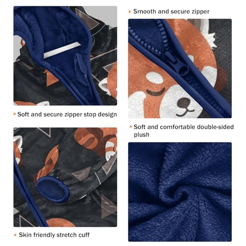 Cute Red Panda Sleep Pattern Toddler Fleece Jacket Girl Boys Hooded Fleece Jacket Coat Warm Outwear Zip-up 3-10T3