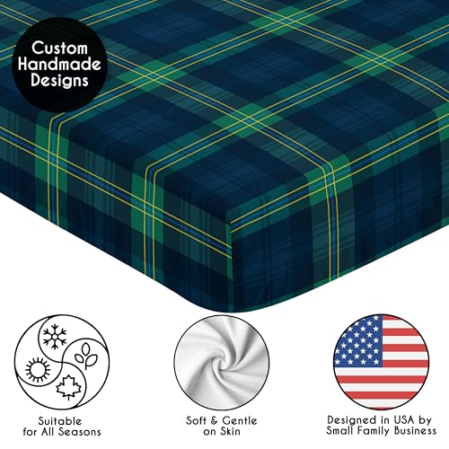Image of Sweet Jojo Designs Fitted Baby Crib Sheets (Green Gingham Plaid) for Boys or Girls, Infant Nursery, Toddler Room - Standard Size (Checkered, Classic, Tartan, Gender Neutral, Rustic, Modern, Woodland)