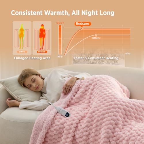 Image of Bedsure Heated Blanket Throw, Pink Bubble Pattern Electric Blanket