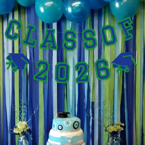 Image of Class of 2026 Graduation Banner University College Grad Garlands Decoration Party Supplies High School Colors Blue Green