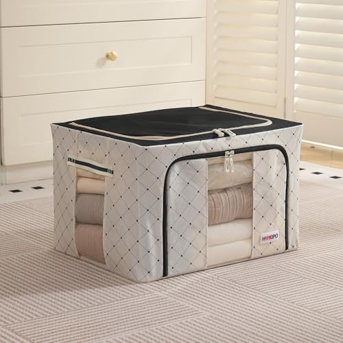 Image of HOKIPO 66L Clothes Storage Box, 600D Oxford Fabric Organiser for Wardrobe, Ivory Noir Pack of 1 (AR-6486-BLK)
