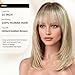 KKU 16 Inch Ombre Blonde Brown Human Hair Wigs for Women,Layered Straight Hair Wig with Bangs,Wear Natural Realism