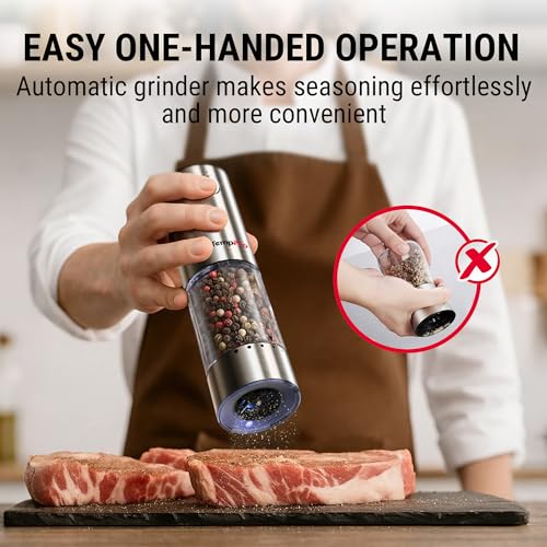 Image of TempPro 100ml Electric Salt and Pepper Grinder Set Rechargeable, Automatic Pepper Grinder Shakers with External Adjust, Refillable Pepper Mill, Gift for Him Dad Father(Previously ThermoPro)