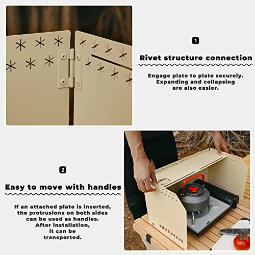 HIKEMAN Faltbarer Windschutz Campingkocher - Gaskocher Windschutzscheibe Outdoor Campingkocher Windschutzscheibe Windblockade für Camping Picknick BBQ (Schwarz)