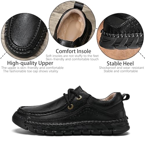 Men's Genuine Leather Lace Up Platform Loafers Hand Stitching Casual Comfortable Anti-Slip Soft Bottom Slip-on Loafers Outdoor Driving Walking Shoes2