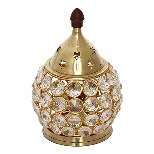 eCraftIndia Crystal and Brass Akhand Diya, Gold, One Size (AKDIYA102)