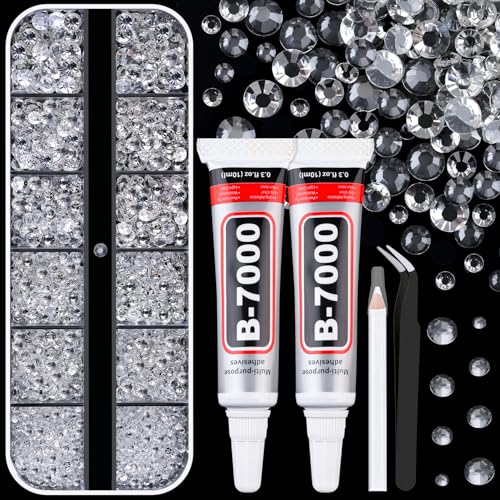 Image of 6100Pcs Resin Rhinestones for Crafting with 2Pcs 10ml B7000 Jewelry Glue, 1 Box Flatback Crystals Diamond (Transparent) for Bedazzling Crafts DIY Nail Art,Non Hotfix Gems for Clothing Shoes Tumblers