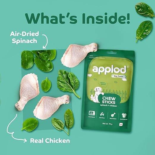 Image of Soft Spinach & Chicken Chew Sticks for Puppies, Adult & Senior Dogs | Healthy Easy-to-Digest Training Treats | Soft & Chewy Veggie Dog Snacks | Pack of 5 | 70g x 5