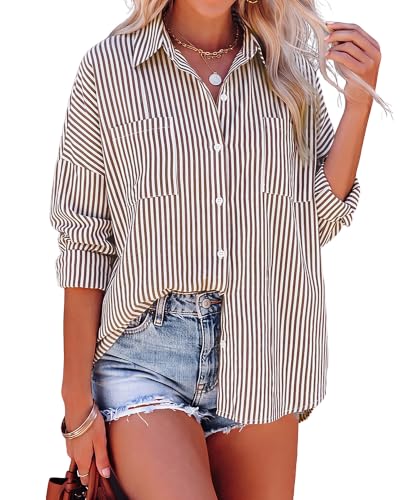 Image of Bsubseach Women Button Down Beach Shirt Long Sleeve Swimsuit Cover Up | Bathing Suit CoverUps Basic Lightweight Staple, Roll-Up Adjustable Sleeves, Drop Shoulder Oversized Blouse for Vacation
