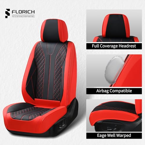 Image of FLORICH Car Seat Covers Front Seats Luxury Faux Leather Waterproof Seat Covers Car Seat Protector Automotive Seat Covers Cushion Universal Fit for Most Cars SUV Trucks, Black&Red