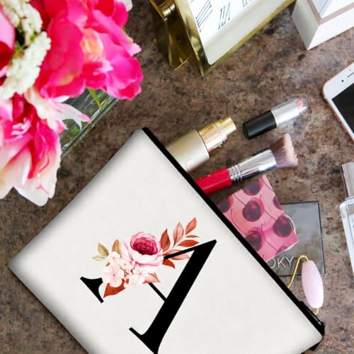 Image of Vavabox A-Z Personalized Makeup Bag, Birthday Gifts for Women Mom, Gifts for Best Friend, Bride Bridesmaid Cosmetic bag (F, 01-White)