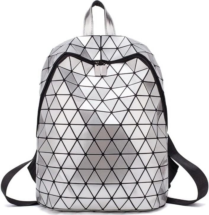 Geometric Backpack Holographic Luminous Backpacks Reflective Bag Luminesk Irredescent Rucksack (Silver Traingle Kite Shaped)