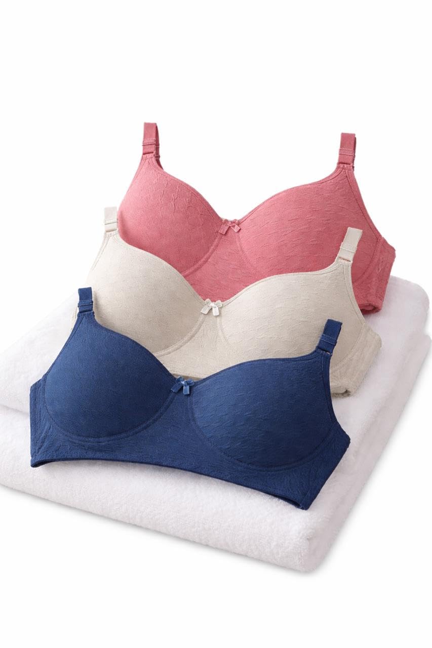 Imsa Moda Women's Cotton Lightly Padded Non-Wired Full Coverage Everyday Bra (Pack of 3) | Comfortable Multicolor Bra Price In India
