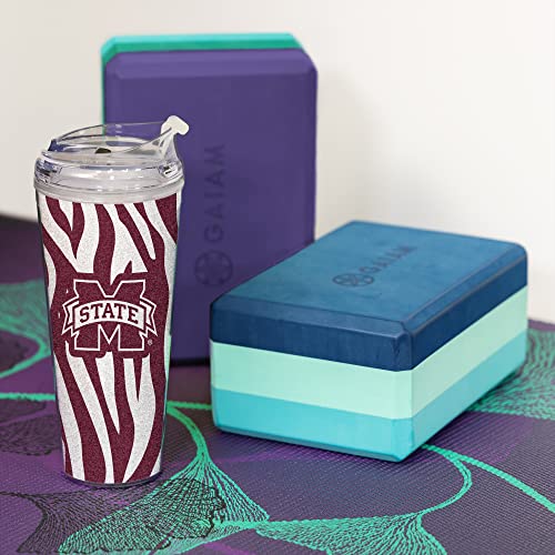Image of Rico Industries NCAA Glitter 24oz Acrylic Glitter Tumbler with Hinged Lid, Officially Licensed Double Wall Tumbler with Straw