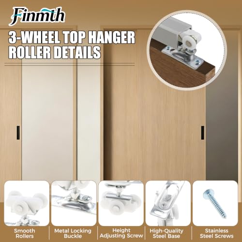 2 Piezas Juego de Rodillos para Puerta Corredera de Bolsillo 3/4 Pulgadas Ruedas Plata | Kit de Herrajes para Puertas de Clóset de Dormitorio Cocina y Despensa miniatura 3