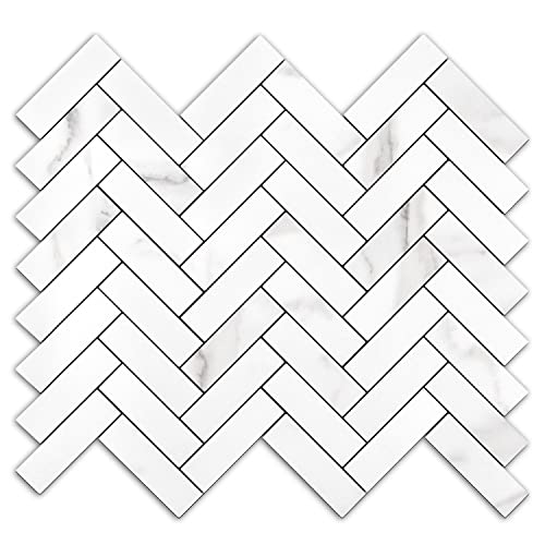 STICKGOO Marble White Herringbone Backsplash