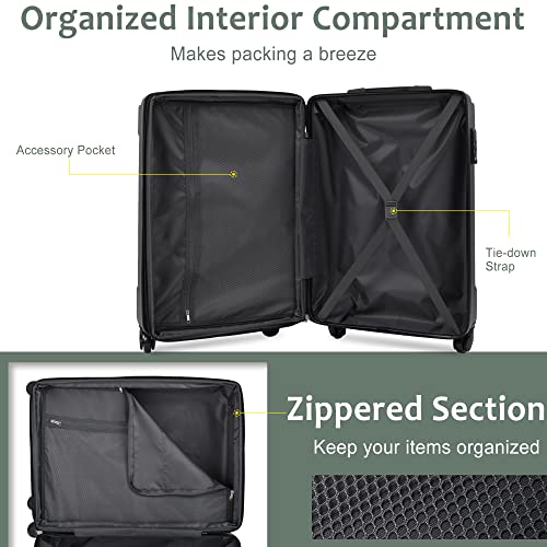 3 Piece ABS Luggage Travel Sets with Spinner Wheels 24'' and 28'' Expandable Suitcase TSA Approved Lock 3-Level Telescopic Handle Corner Protection Shield Green As Shown One Size3
