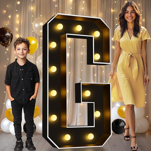 Image of Pooqla 4FT Marquee Light Up Letters, Black Large Letter G Party Decorations | LED Marquee Letters 4 Feet Tall, Black Giant Mosaic Letters Gift for Boys Men Birthday Anniversary Wedding Decoration
