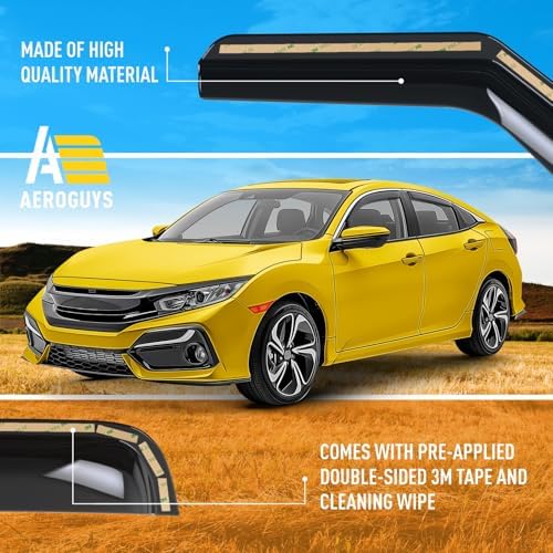 Extra Durable Window Deflectors in-Channel Window Visors Rain Guards Fit for Honda Civic 2016-2021 Sedan, Sun Visors, Wind Vent for Shades, Exterior Car Accessories - 4 pcs. AG0351 - 5